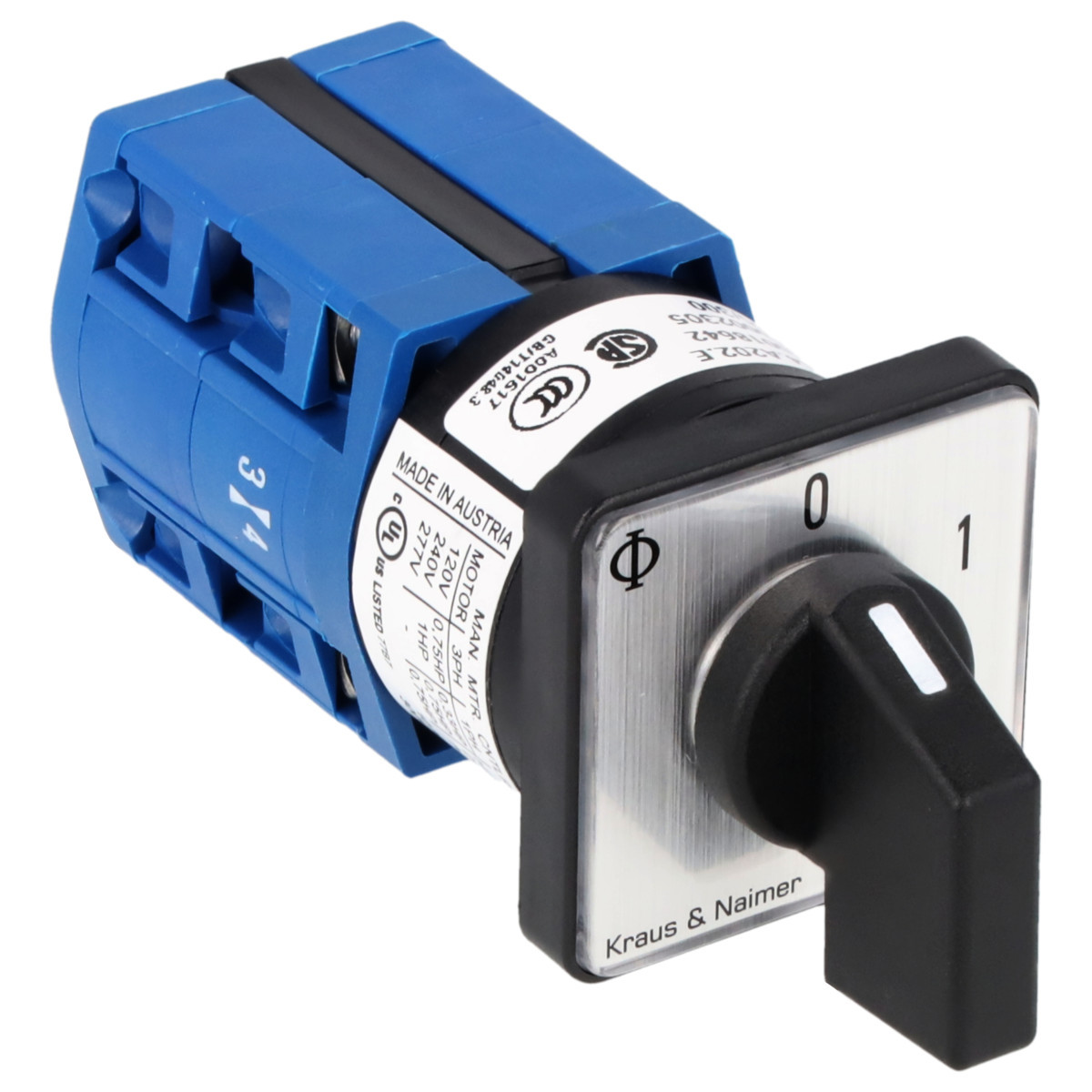 Kraus & Naimer ON/OFF switch Aan/Uitschak. 10a 3pol 60° 0-1 frontinb. 2-gats bev. ip40