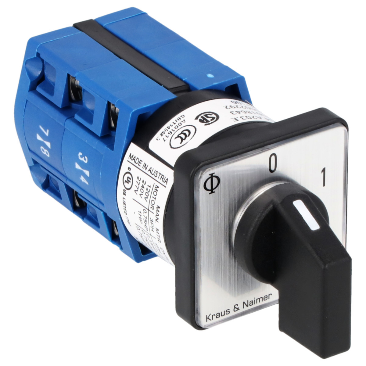 Kraus & Naimer ON/OFF switch Aan/Uitschak. 10a 4pol 60° 0-1 frontinb. 2-gats bev. ip40