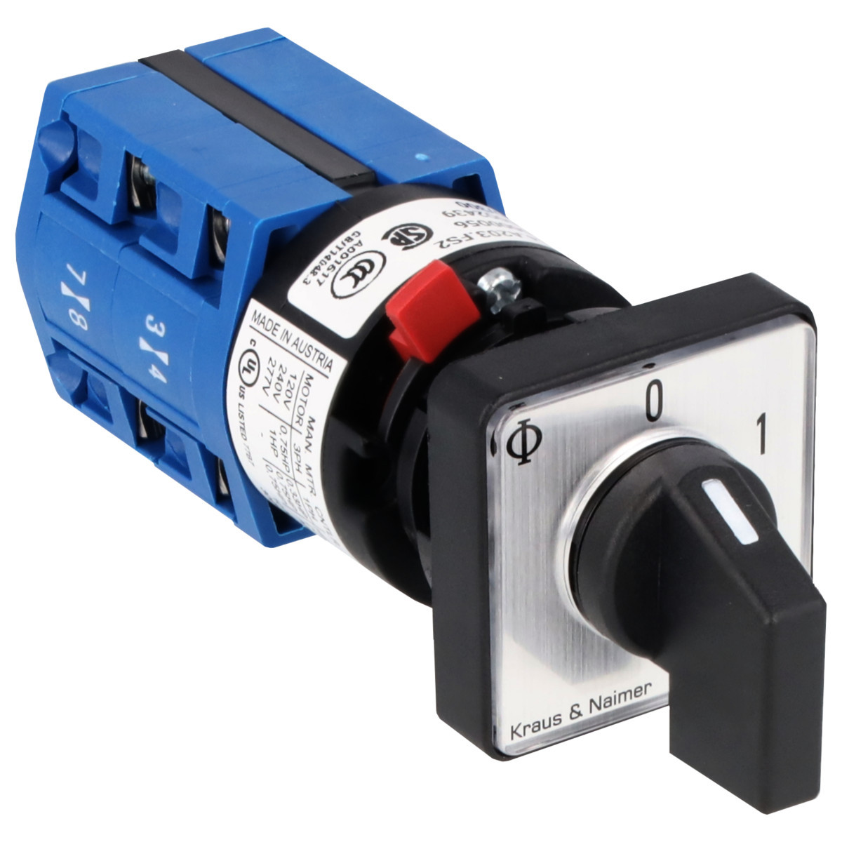 Kraus & Naimer ON/OFF switch Aan/Uitschak. 10a 4pol 60° 0-1 frontinb. centr ip66/67/69K
