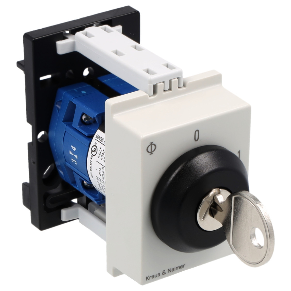 Kraus & Naimer ON/OFF switch Sleutelschak. 10a 2pol 60° 0-1 dinrail mont..