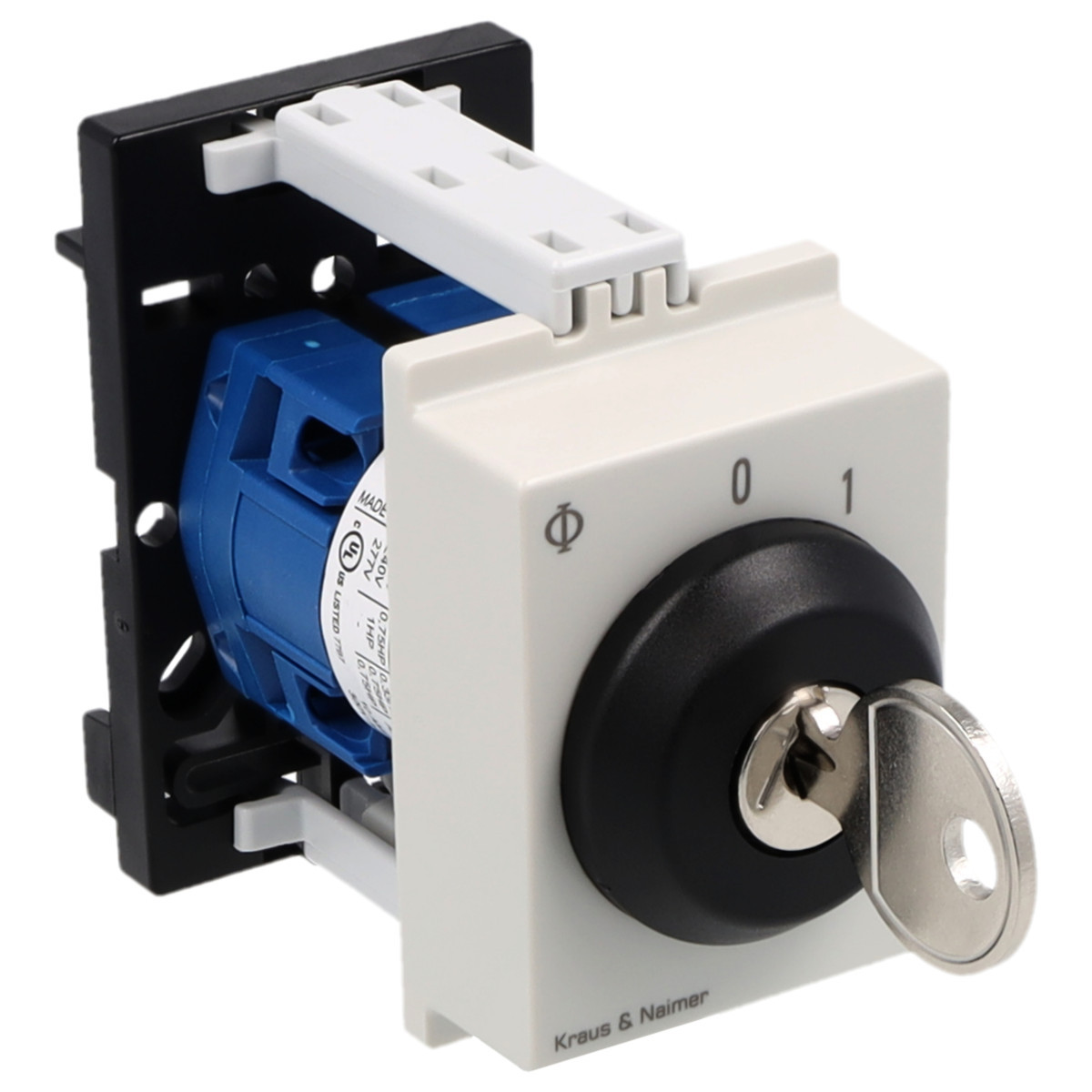 Kraus & Naimer ON/OFF switch Sleutelschakelaar 10a 1pol 90° 0-1 dinrail mont.