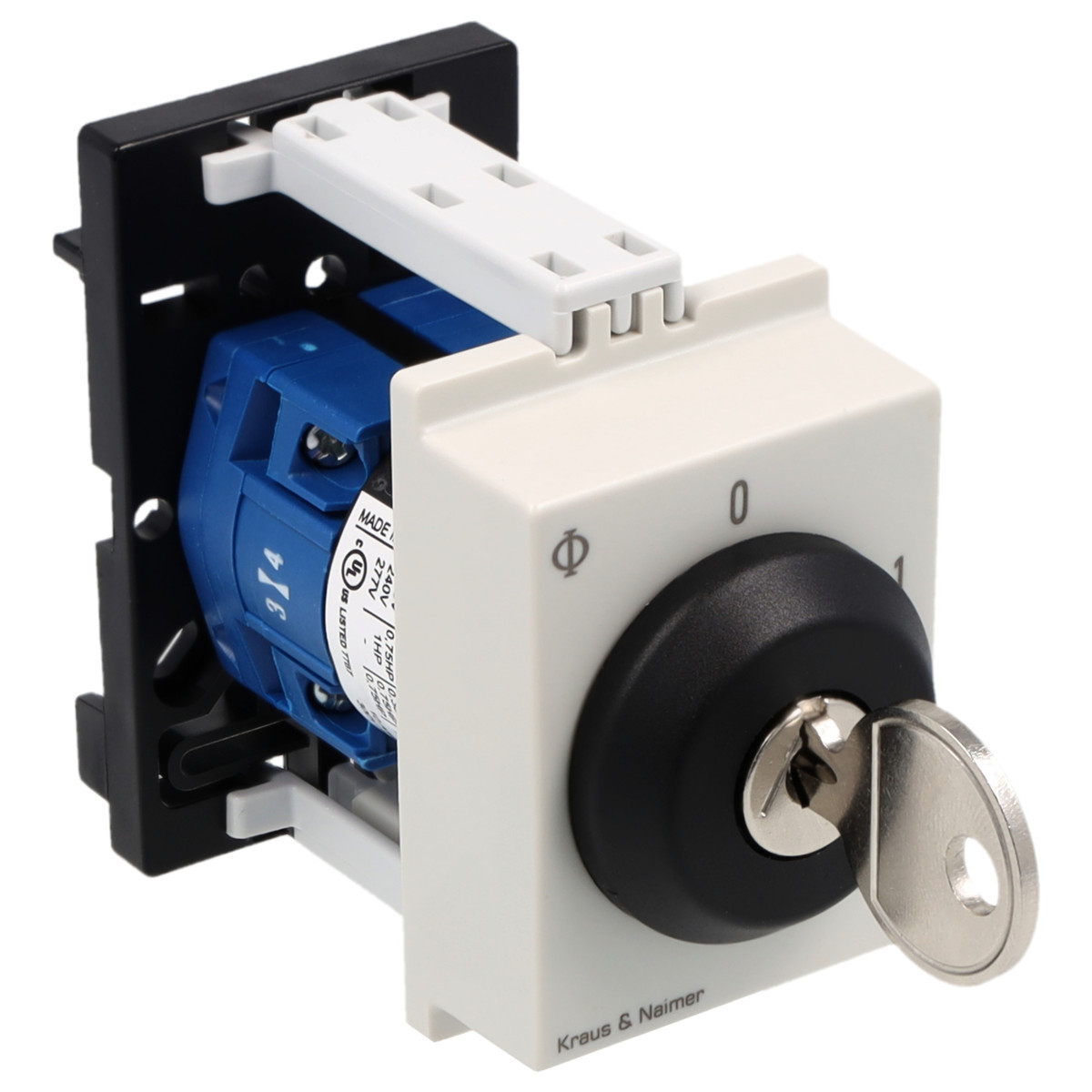 Kraus & Naimer ON/OFF switch Sleutelschakelaar 10a 2pol 60° 0-1 dinrail mont.