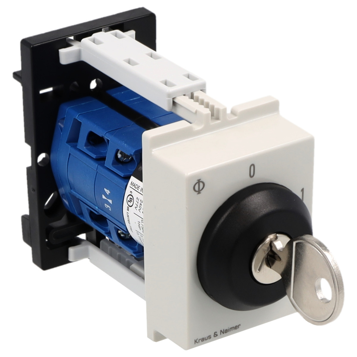 Kraus & Naimer ON/OFF switch Sleutelschakelaar 10a 3pol 60° 0-1 dinrail mont.