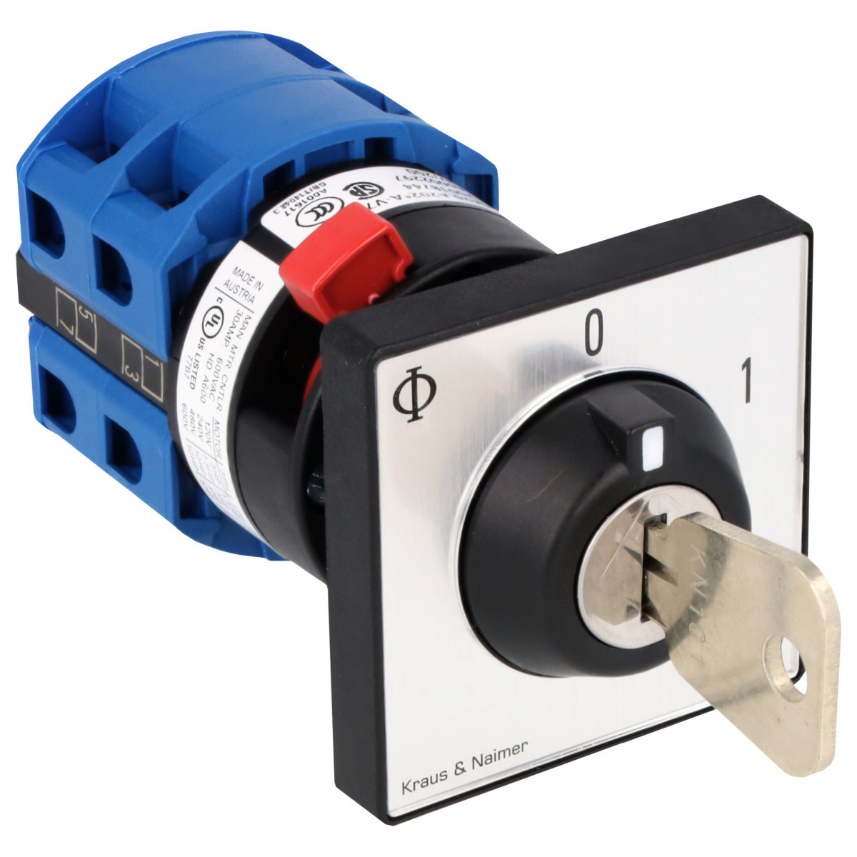 Kraus & Naimer ON/OFF switch Sleutelschakelaar 25a 2pol 60° 0-1 frontinb. centr. ip66/67/69K