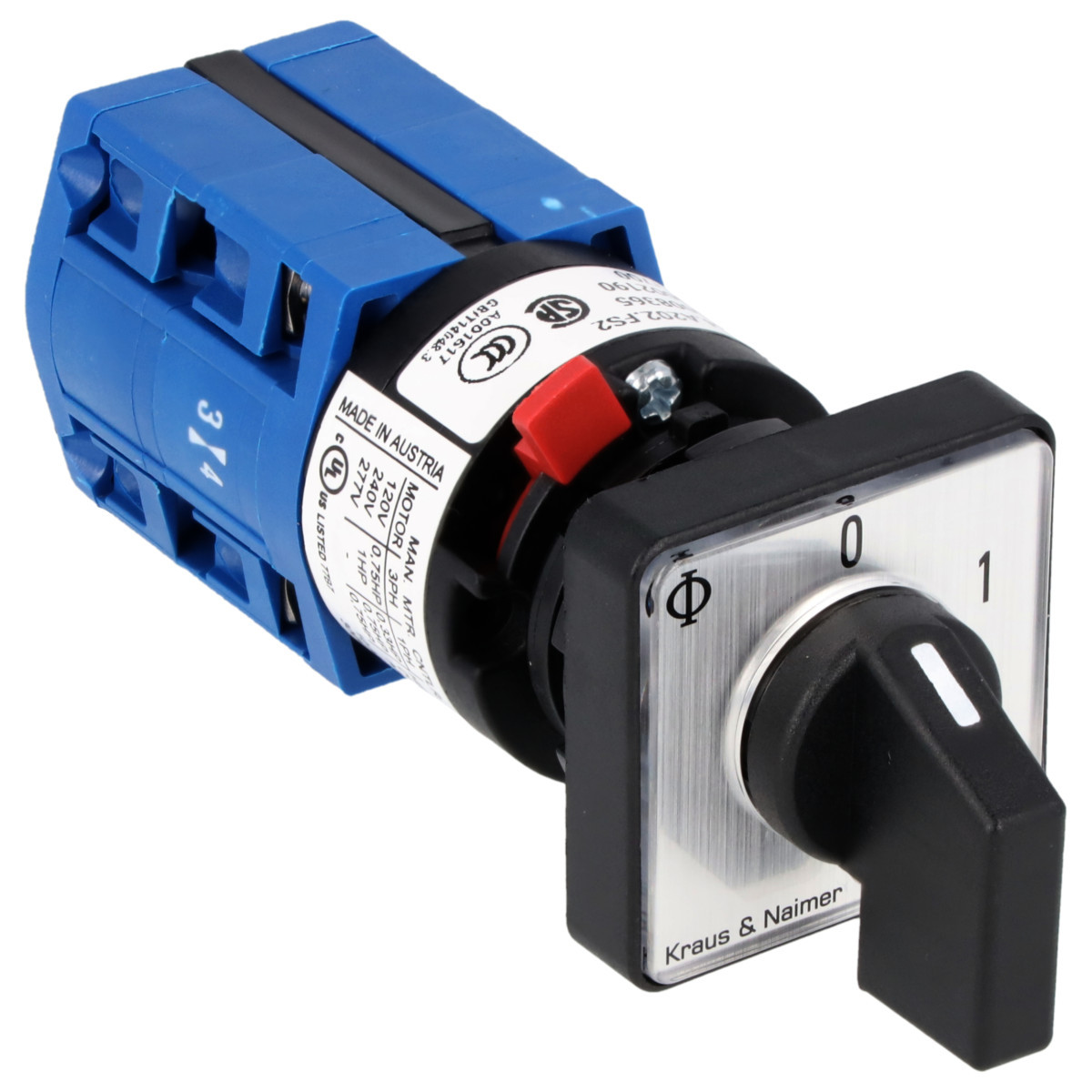 Kraus & Naimer ON/OFF switch Uitschakelaar; 3-pol; 60°; 0-1; ip66/67/69K; 10 a; 2,2 KW (ac-3, 380 -