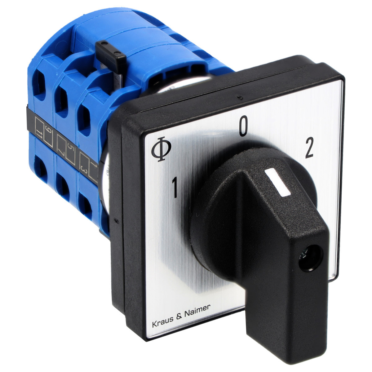 Kraus & Naimer Reversing changeover switch Motoromkeerschak. 20a 3pol 60° 1-0-2 frontinb. 4-gats bev. ip40