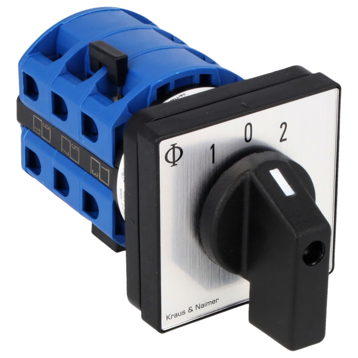 Kraus & Naimer Reversing changeover switch Motoromkeerschak. 25a 3pol 30° 1-0-1 frontinb. 4-gats bev. ip40