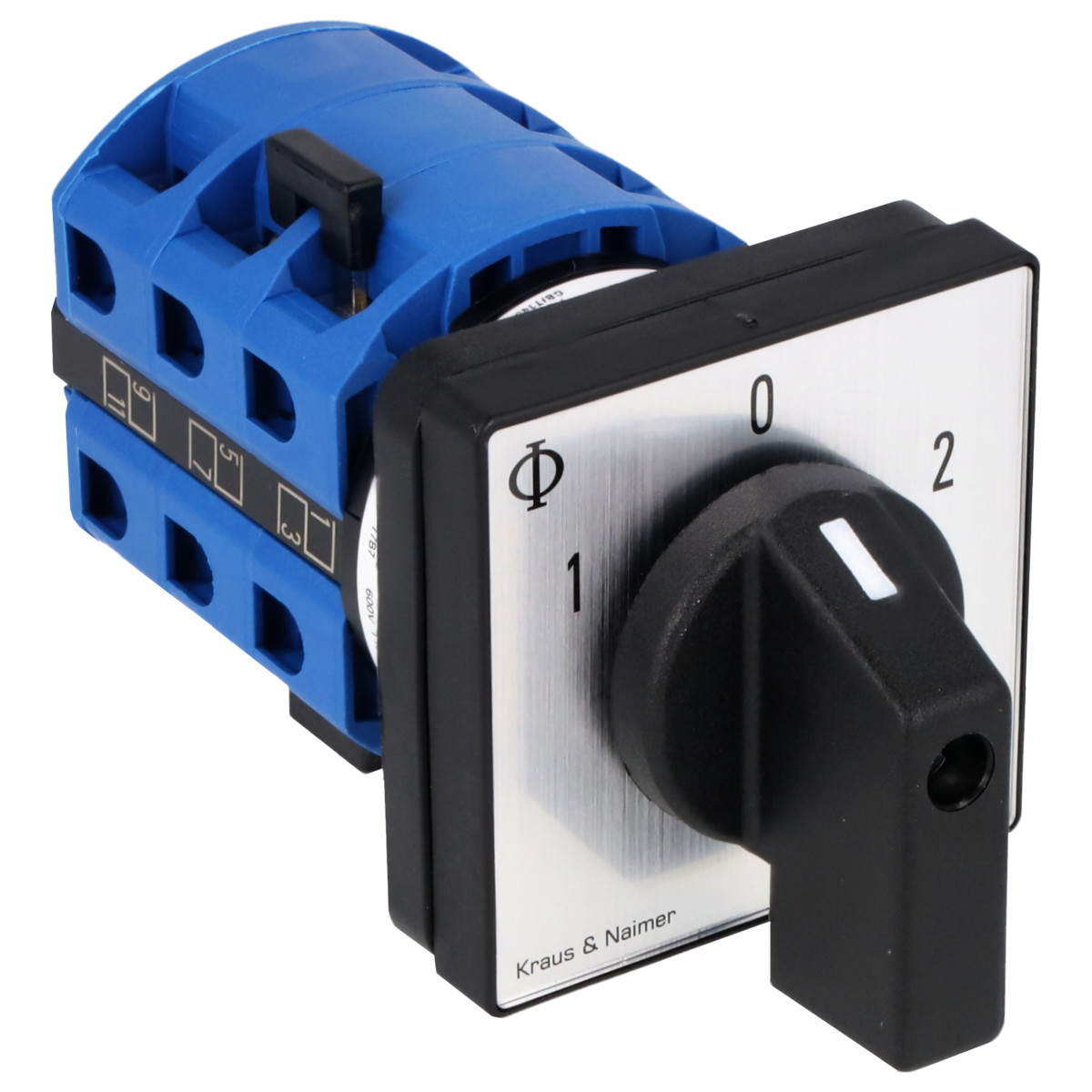 Kraus & Naimer Reversing changeover switch Motoromkeerschak. 25a 3pol 60° 1-0-2 frontinb. 4-gats bev. ip40