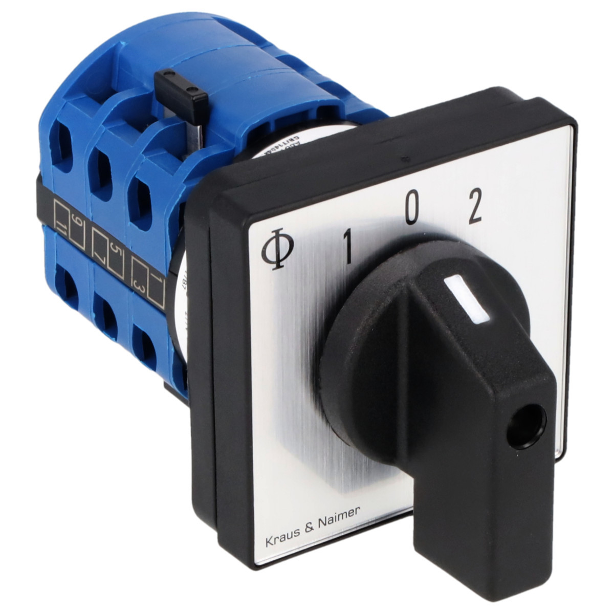 Kraus & Naimer Reversing changeover switch Motoromkeerschakelaar 20a 3pol 30° 1-0-1 frontinb. 4-gats bev. ip40