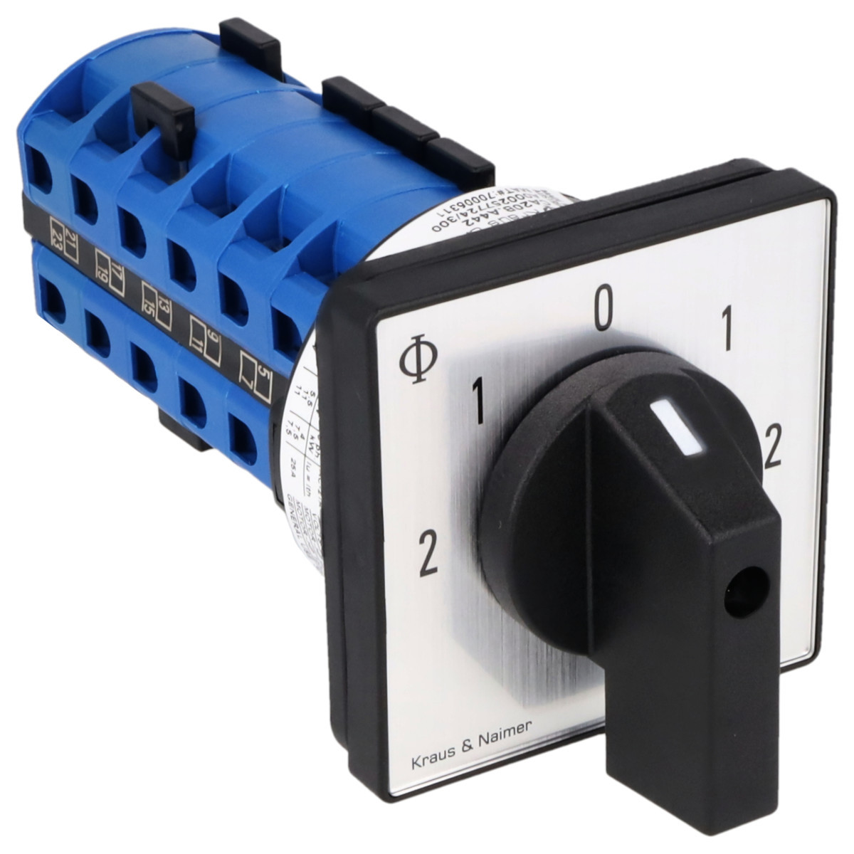 Kraus & Naimer Reversing motor switch Motoromkeerschak. 25a 45° 2-1-0-1-2 frontinb. 4-gats bev. ip40.
