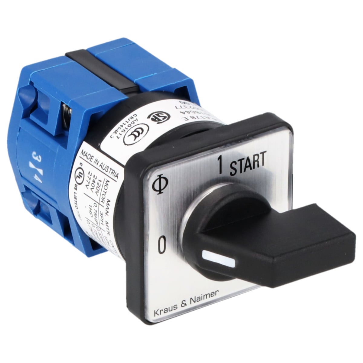 Kraus & Naimer Start stop switch 0-1<start impuls 10a 90° 0-1-start frontinb. 2-gats bev. ip40