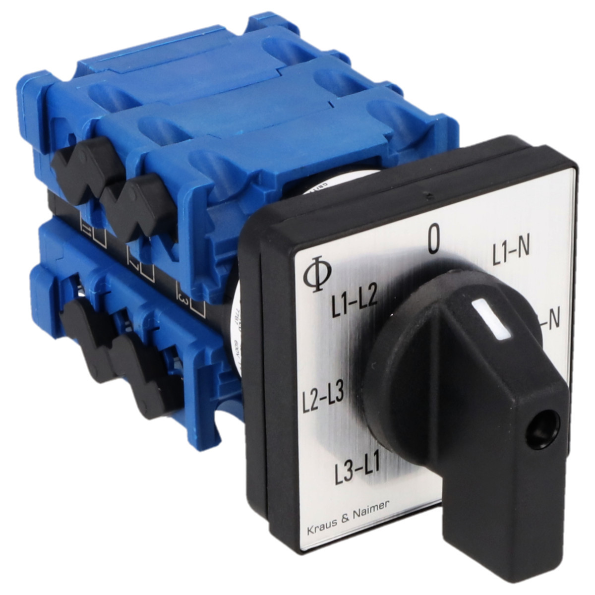Kraus & Naimer Voltmeter changeover switch Voltmeter Omschak. 20a 45° met 0 stand frontinb. 4-gats bev. ip40