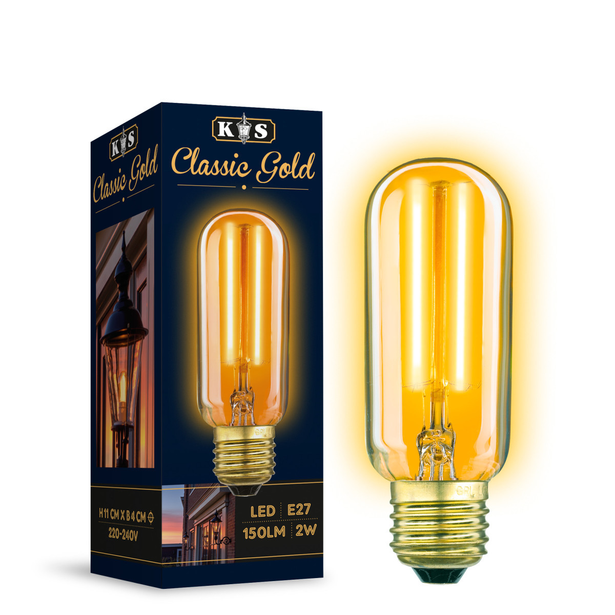 KS Classic gold tube e27 ledlamp 2W 150LM