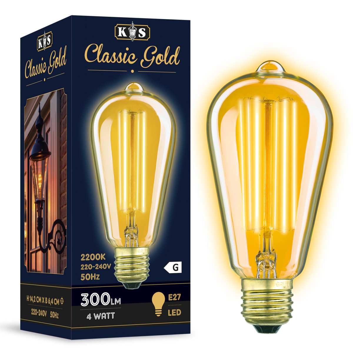 KS Verlichting classic gold led-lamp e27 2W 822 2200K <300LM dimbaar