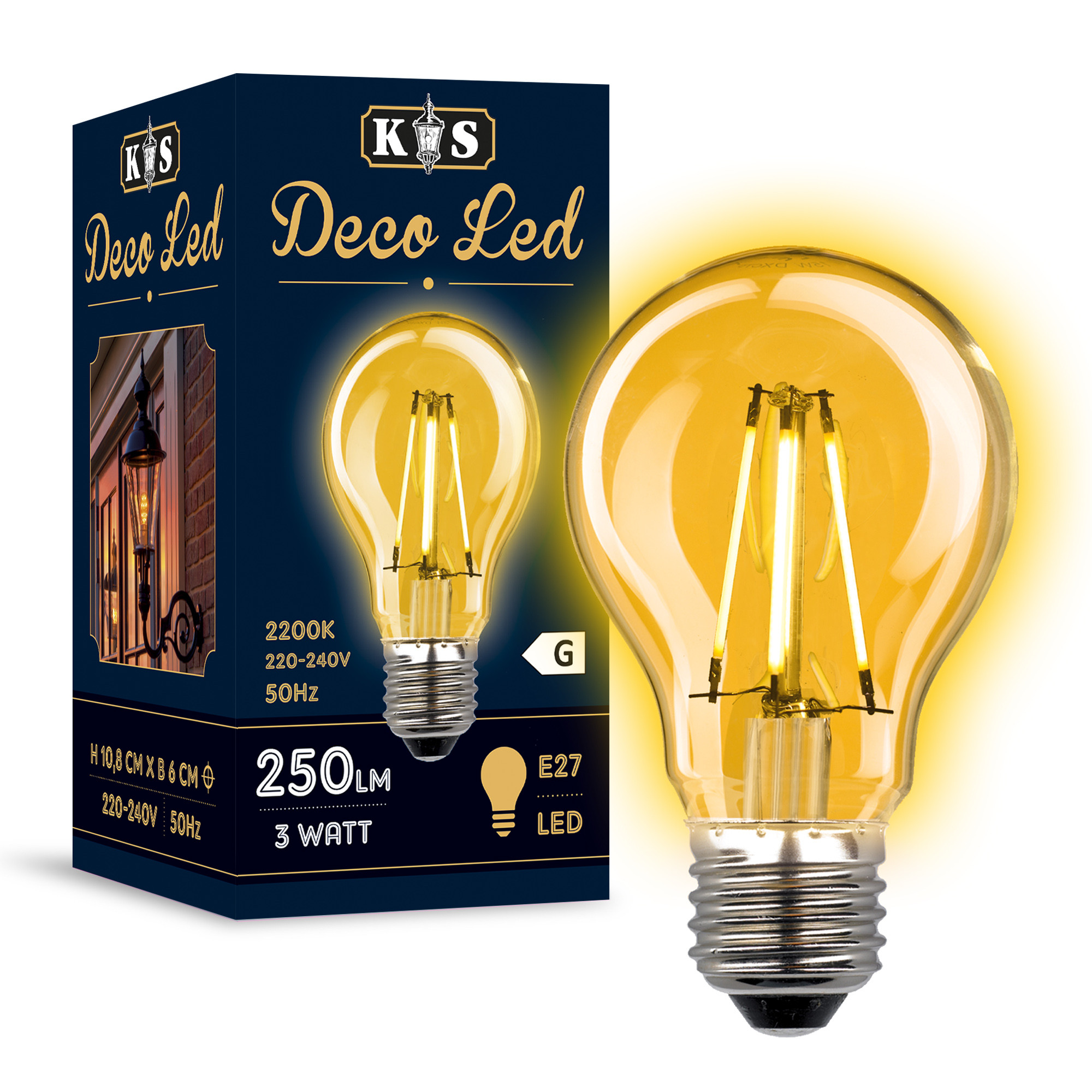 KS Verlichting deco e27 led-lamp 827 2200K 250LM 106MM 360° 220 - 240V faseaansnijding faseafsnijding helder glas wit