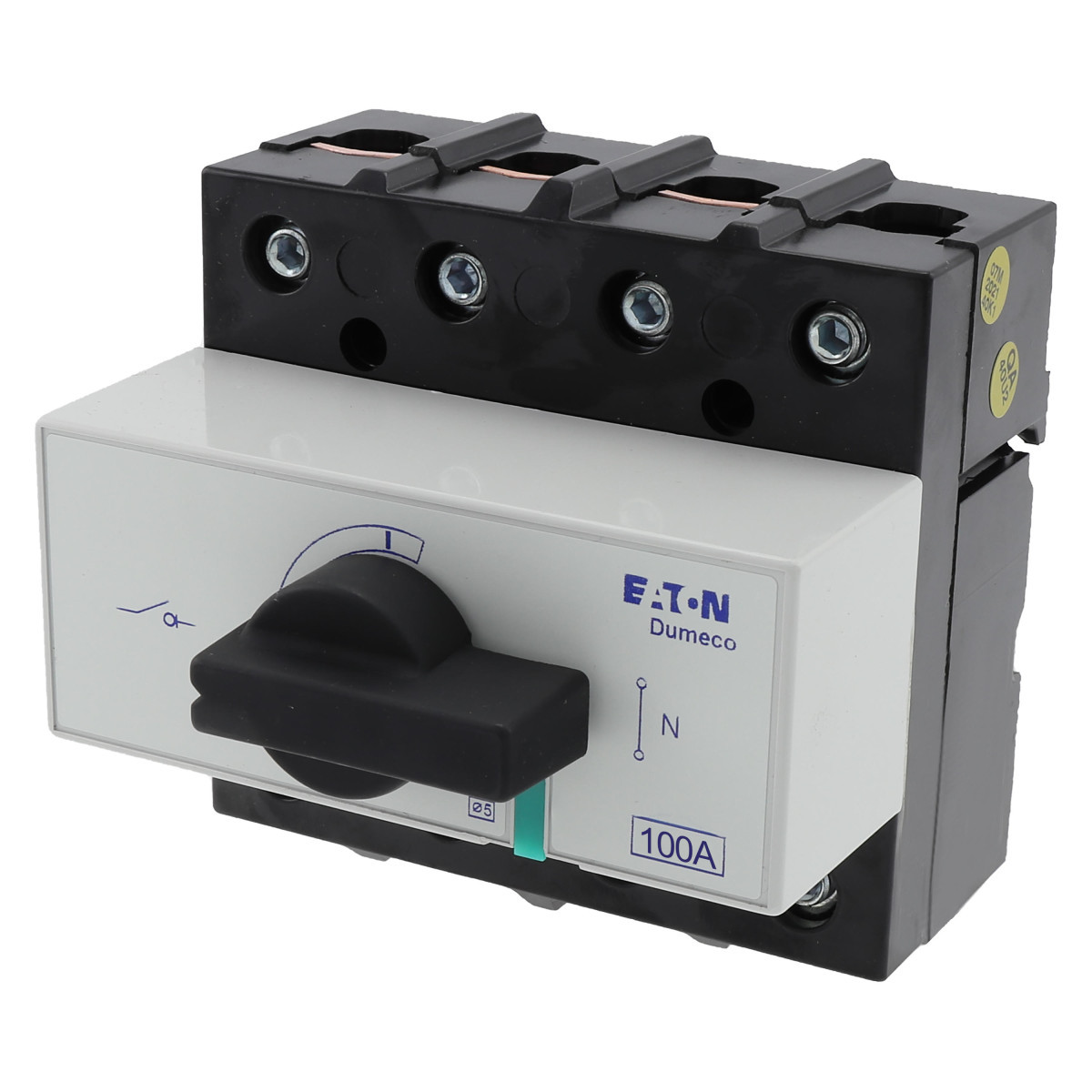 Lastscheider Dumeco 100a 3P+SN doorgaande nul, draaigreep zwart