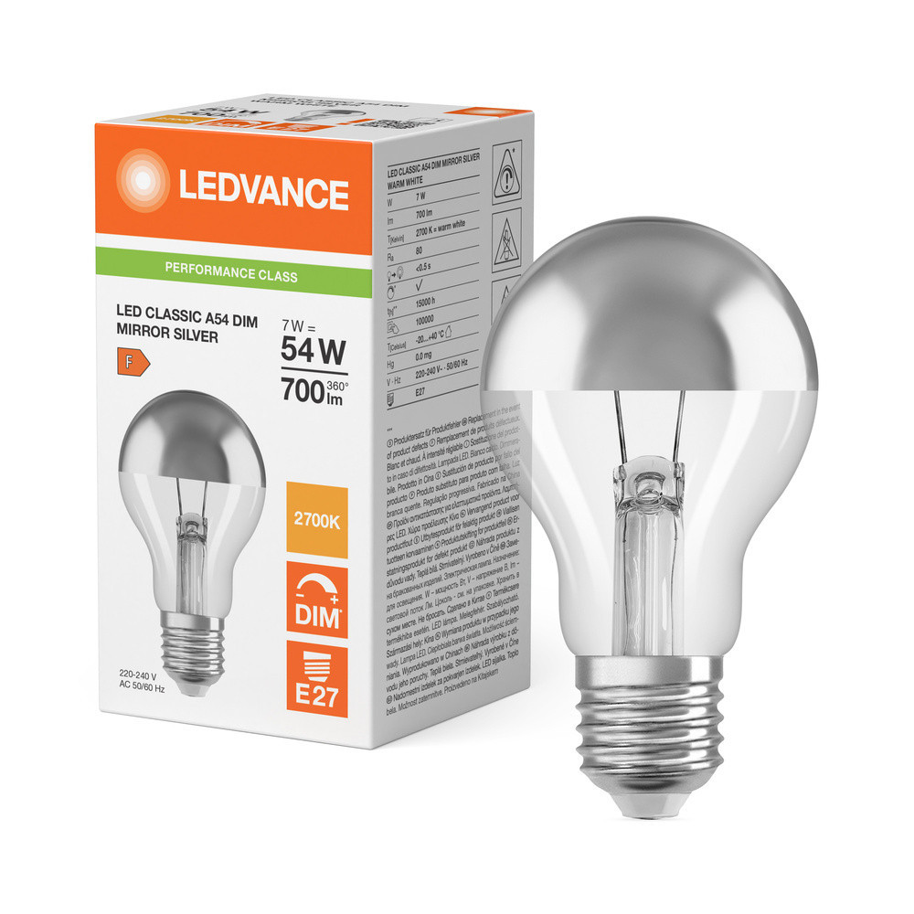 Ledvance LED CLASSIC A MIRROR COB DIM P Led Classic A mirror cob dim P 7W 827 mirror silver e27