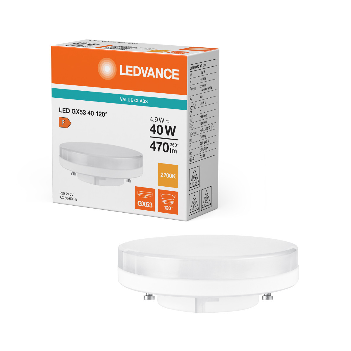 Ledvance LED GX53 V Led GX53 V 4.9W 827 frosted GX53