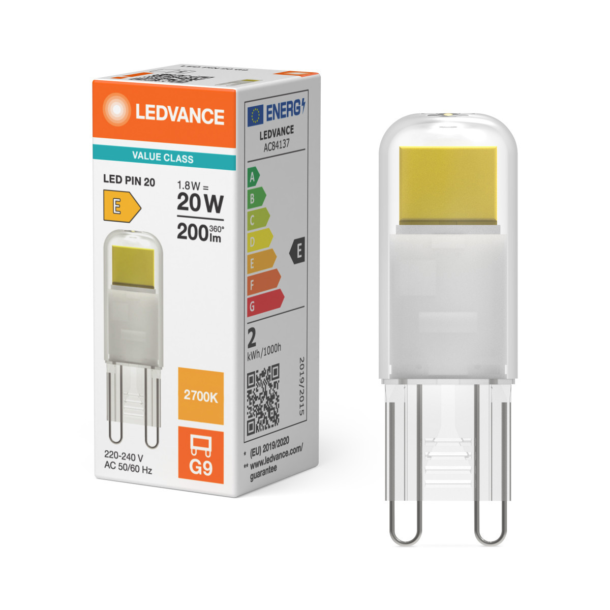 Ledvance LED PIN G9 V Led Pin G9 V 1.8W 827 clear G9