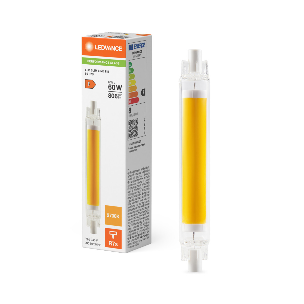 Ledvance LED SLIM LINE R7s P Led Slim line R7S P 8W 827 glas R7S