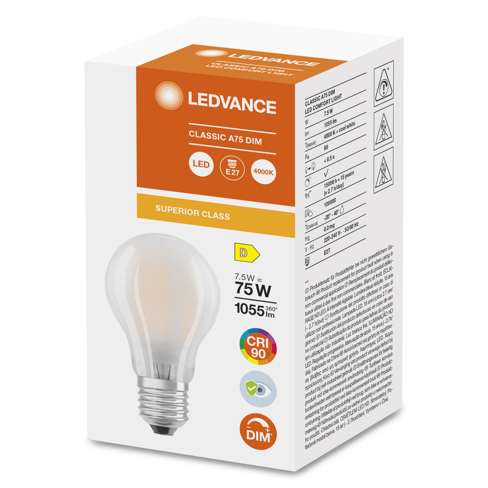 Ledvance LED CLASSIC A DIM CRI 90 S Led Classic A dim cri 90 S 75 7.5 W/4000 K e27