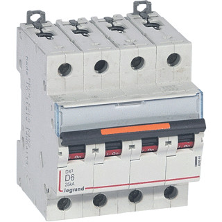 Legrand Lexic installatieautomaat D karakteristiek 6a 4P 3 beveiligd incl nul 4te Legrand Lexic installatieautomaat D karakteristiek 6a 4P 3 beveiligd incl nul 4te