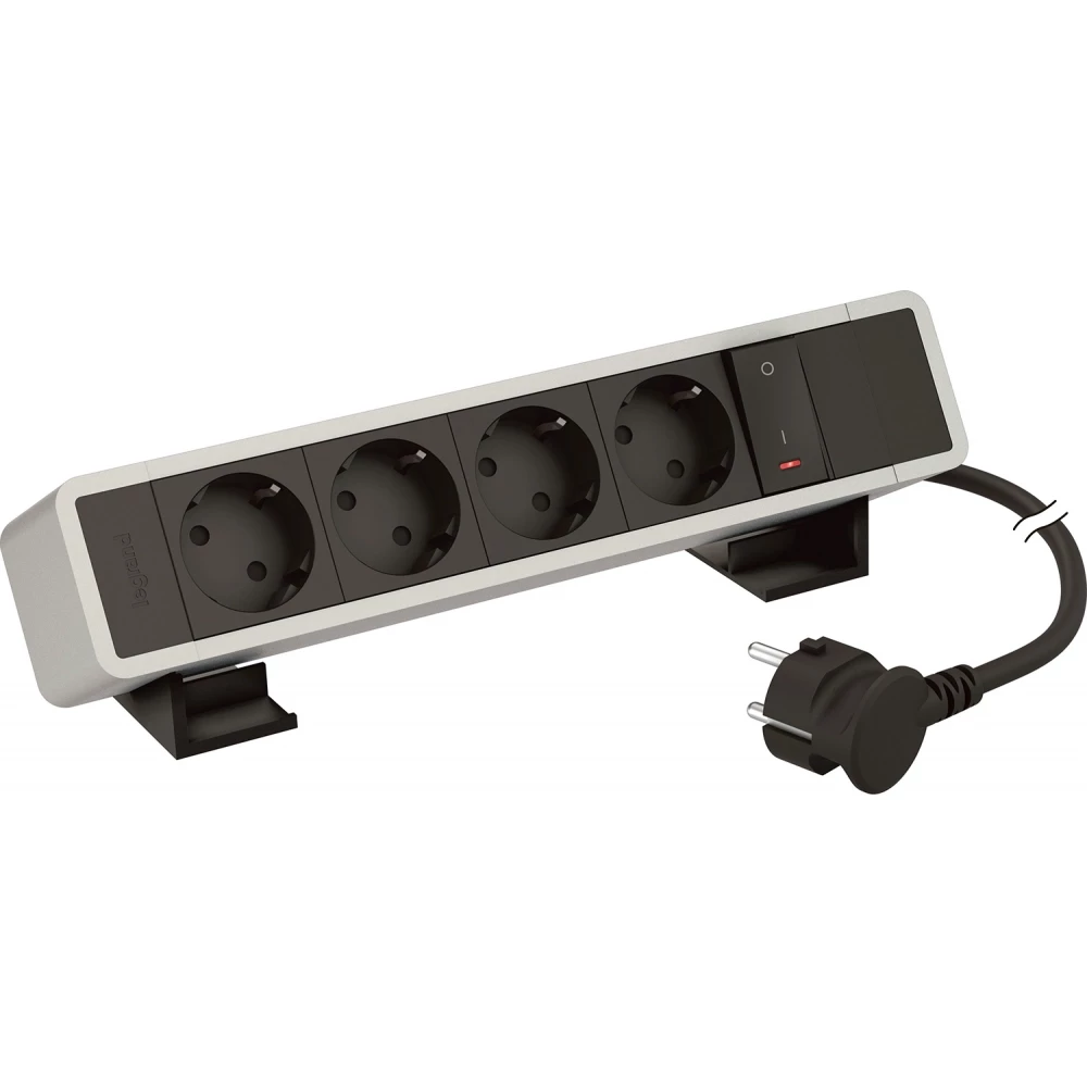 Legrand Incara Bureaublok Alu.zwart -4 WCD +1 verlichte schakelaar -snoer l2m+stekker