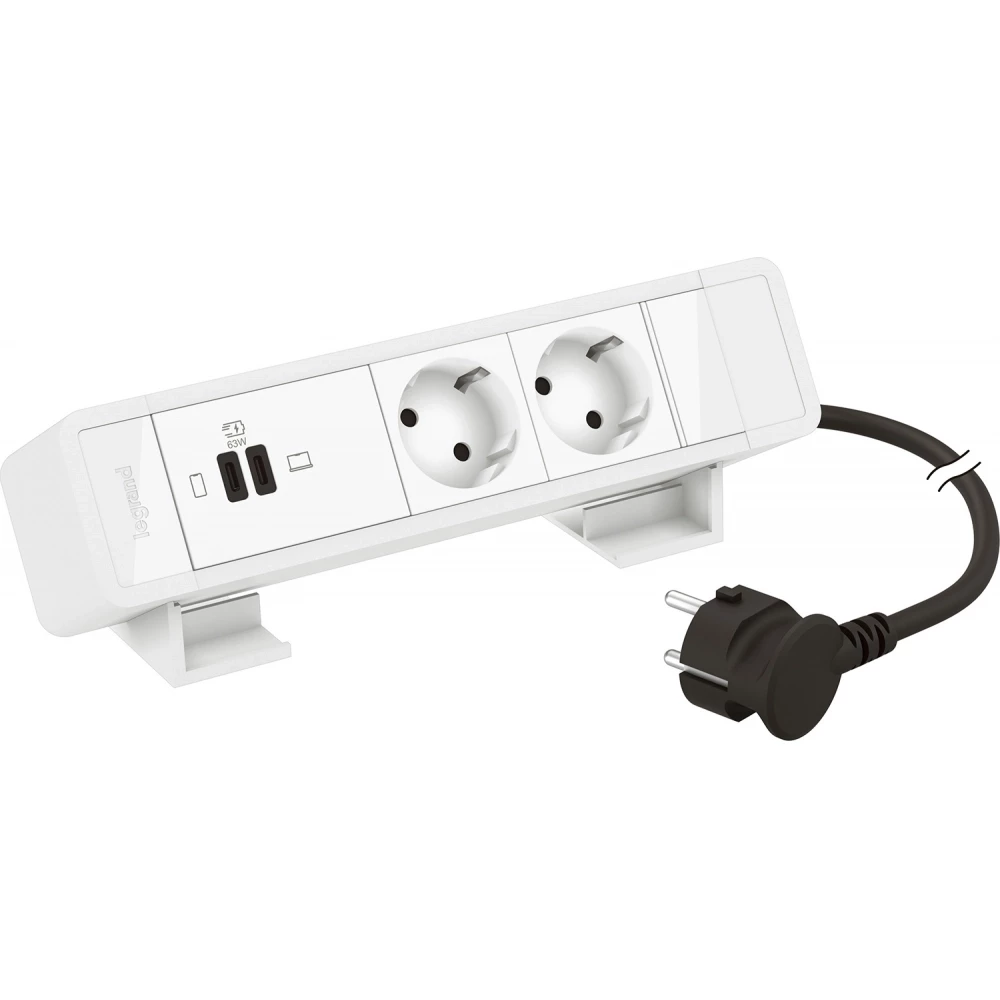 Legrand Incara Bureaublok Wit -2 WCD + 1 usb C+C PD 63W - snoer l2m+stekker