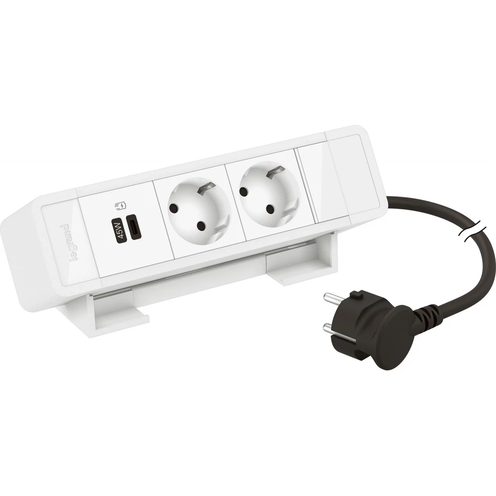 Legrand Incara Bureaublok Wit -2 WCD + 1 usb type C PD 45W - snoer l2m+stekker
