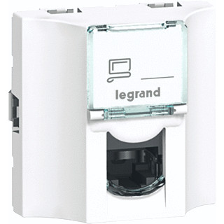 Legrand Mosaic 2moduuls RJ45 STP cat.6a dubbelz.connector wit