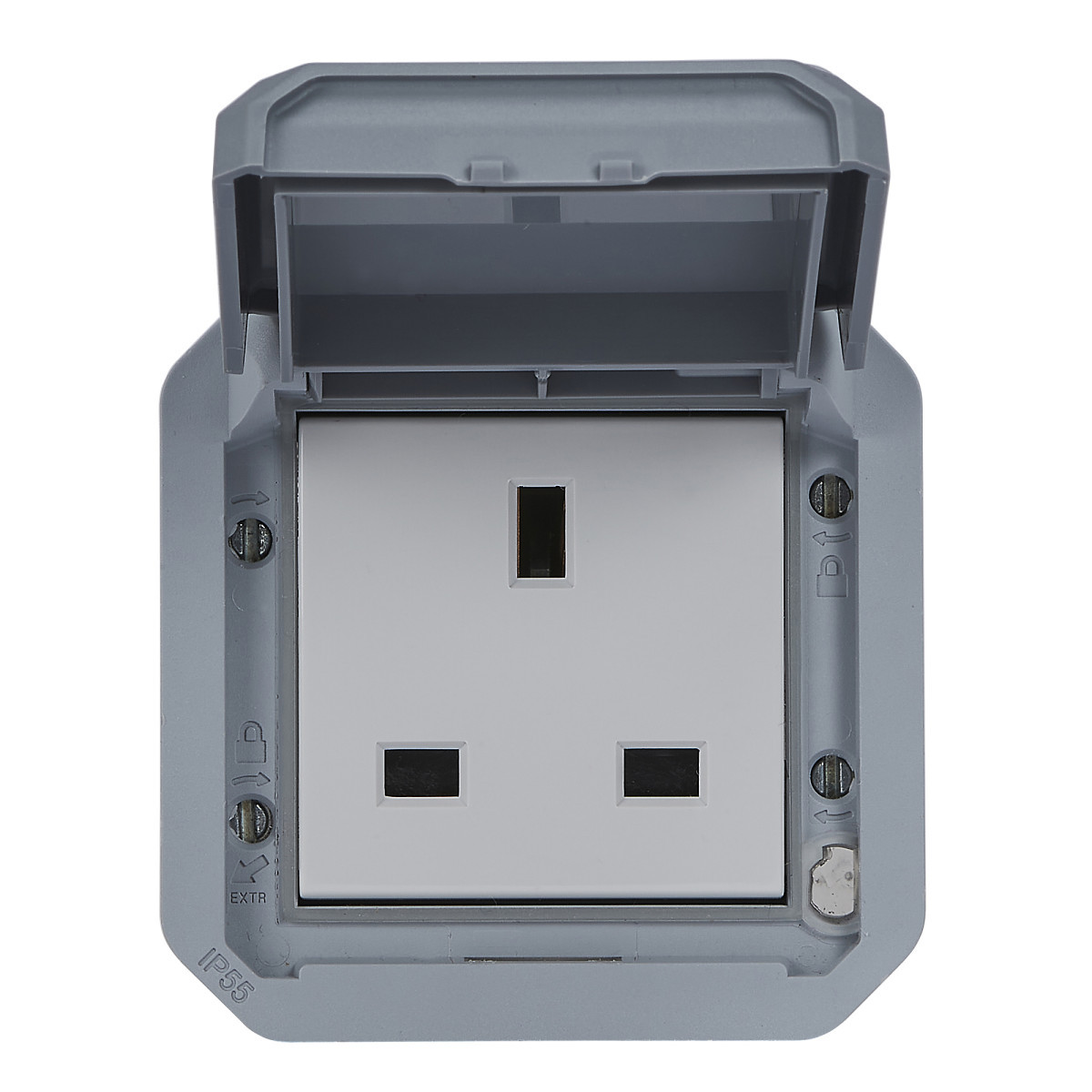 Legrand Schakelmateriaal Plexo 1V contactdoos BS 13a 2p+a steekklemmen - mechanisme grijs