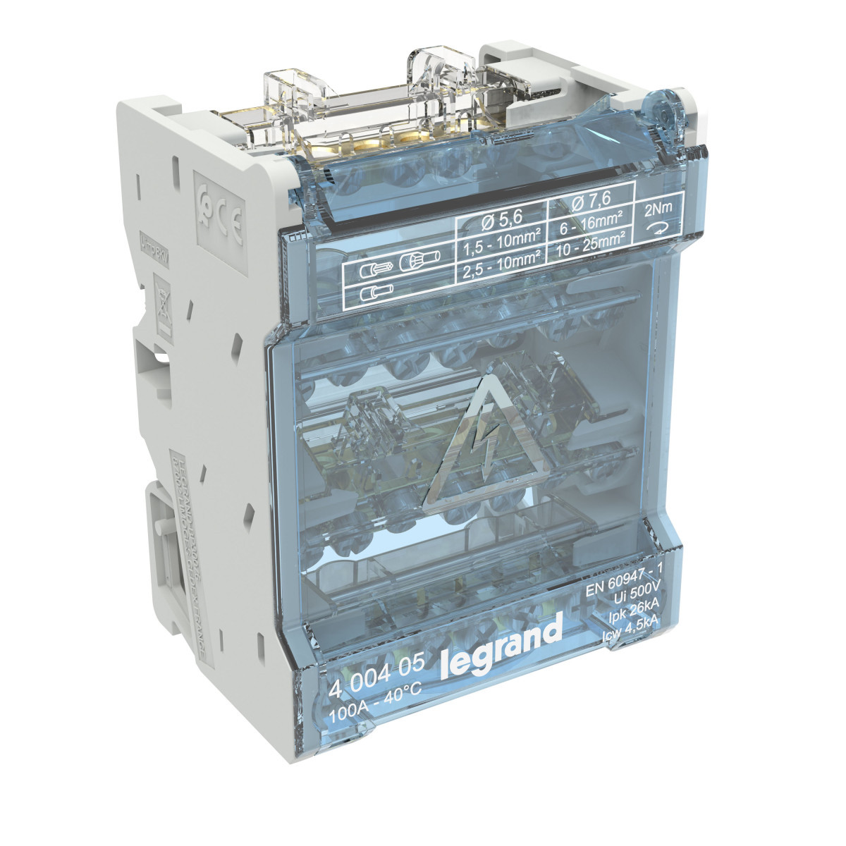 Legrand Stroomverdeling Verdelerklem 4P 100a - 7 aansluitingen met schroeven - 26ka - 4 mod.