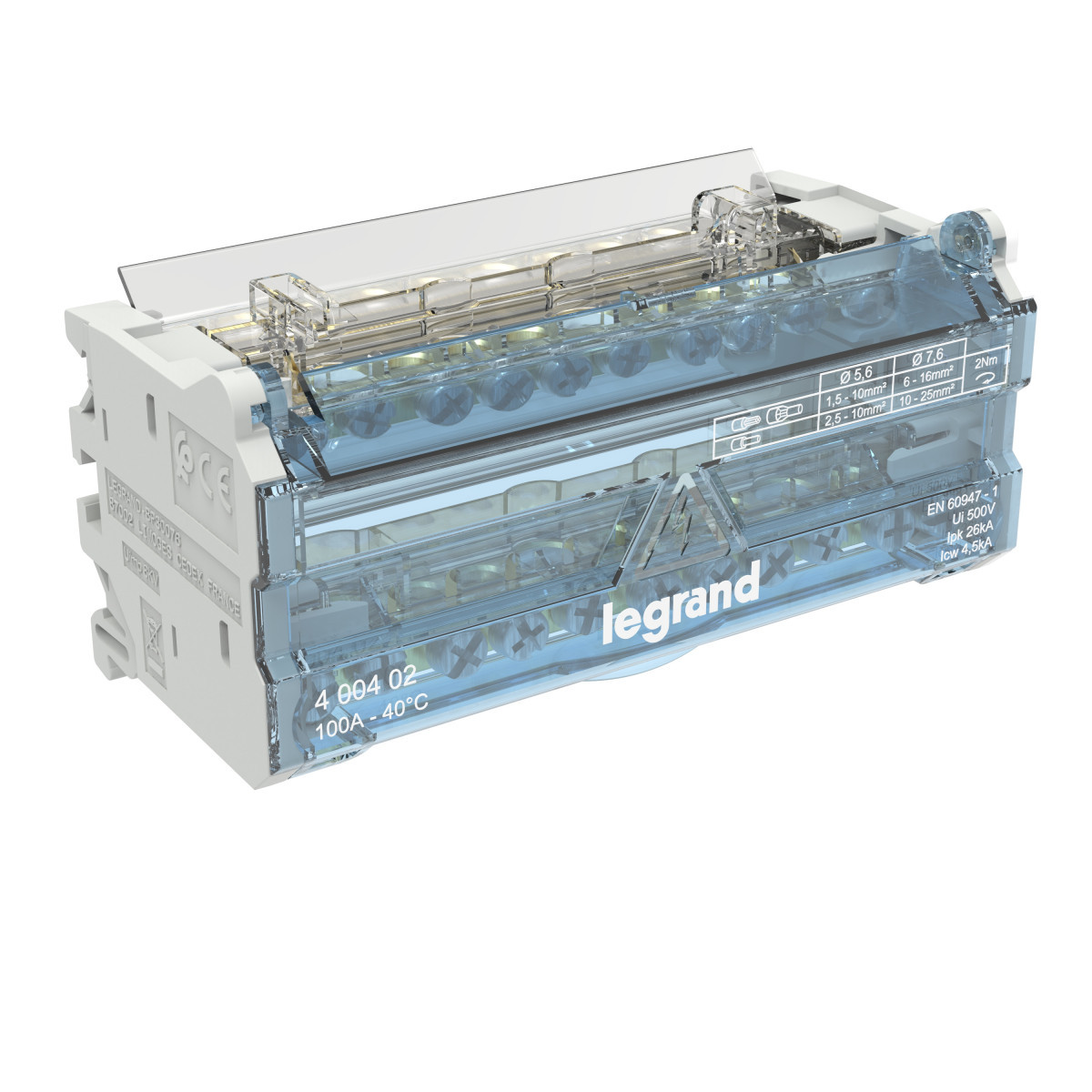 Legrand Stroomverdeling Verdelerklem 2P 100a - 11 aansluitingen met schroeven - 26ka - 6 mod.