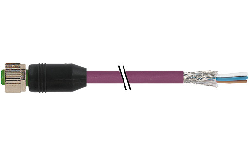 Murrelektronik Data Connectors M12 Fem. 0° A-cod. with cable pur awg24+22 shielded VT +drag CH. 1.5M