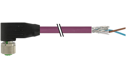 Murrelektronik Data Connectors M12 Fem. 90° B-cod. with cable pur 1x2xawg24 shielded vt+drag-CH 5M