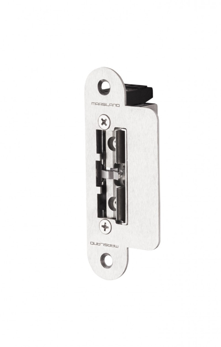 Maasland Elektrische vergrendelingen Elektrische Deuropener, korte afgeronde sluitplaat, 12-28V DC, dagscho Maasland Elektrische vergrendelingen Elektrische Deuropener, korte afgeronde sluitplaat, 12-28V DC, dagscho