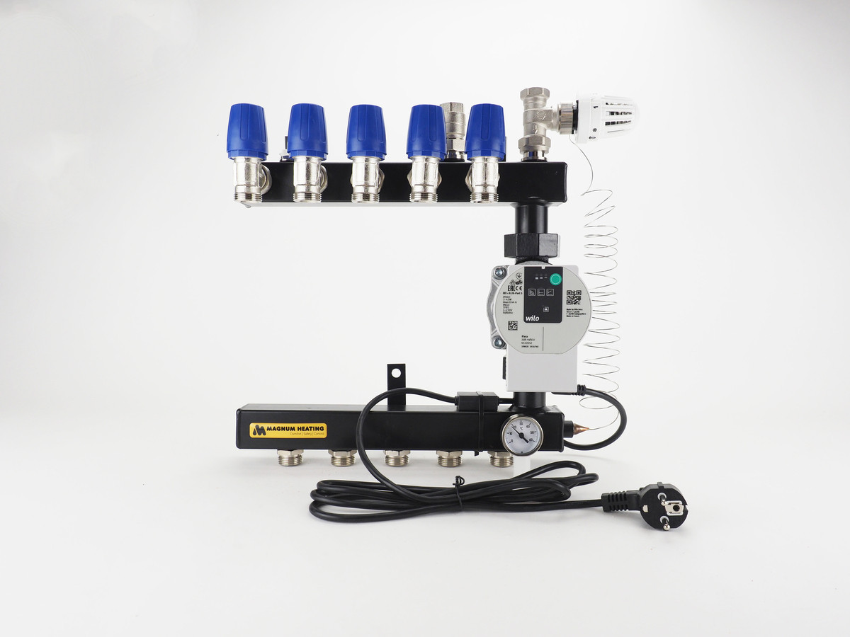Magnum Verdeler Manifold Regelunit Basic staal vloerverwarming verdeler 9 groeps + A-label pomp