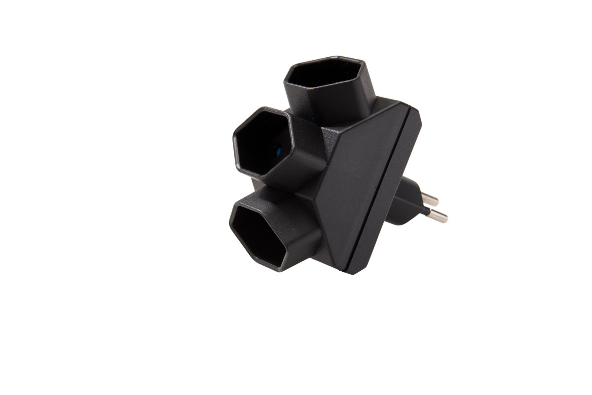 Martin Kaiser adapter Plug MK Verloopstekker 3-voudig 3X type 13 CH met aarde en shutter, zwart