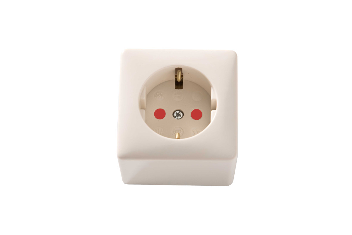 Martin Kaiser Opbouwdoos MK Opbouw wandcontactdoos enkelvoudig met randaarde en shutter, wit