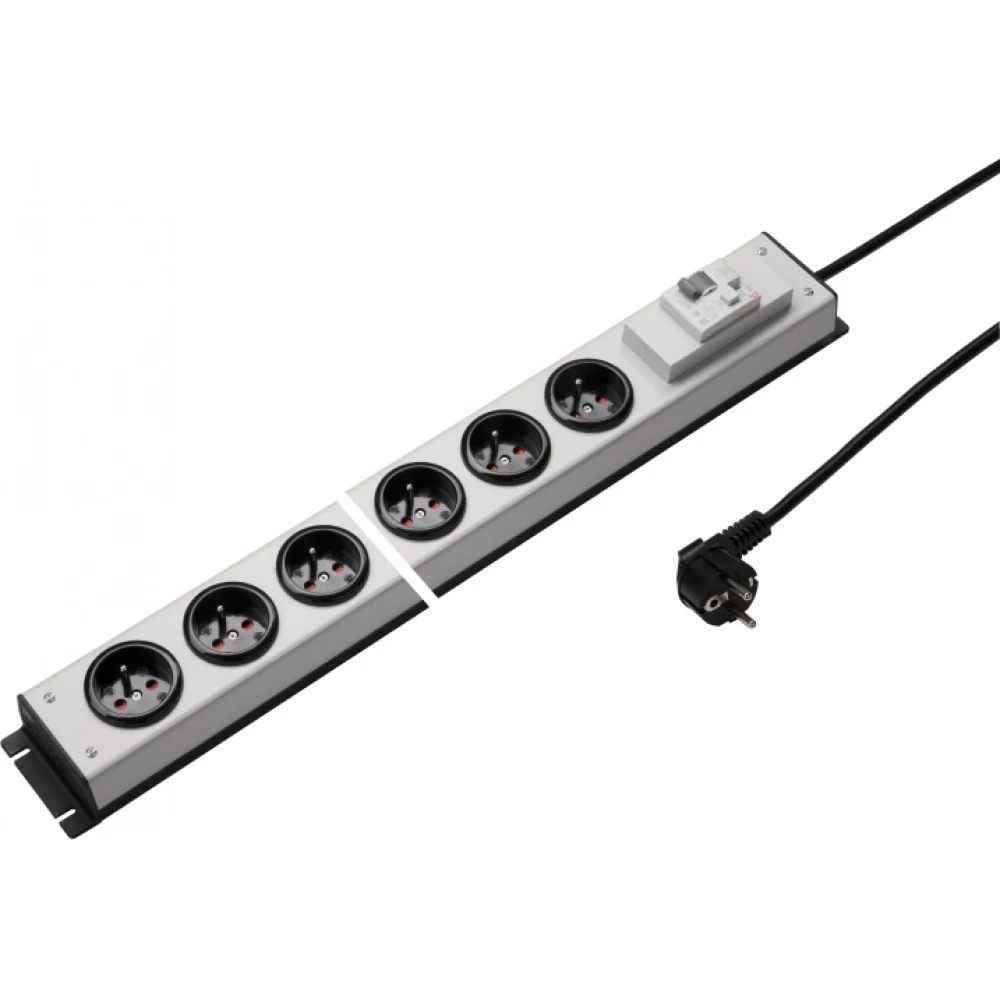 Martin Kaiser contactdoos 6-V penaarde shutter aardlek.16a L.grijs-zwart snoer 3M