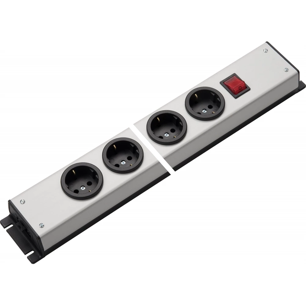 Martin Kaiser Stopcontact strip MK Contactdooscomb 4-V ra met schakelaar stekerbaar L.grijs-zwart