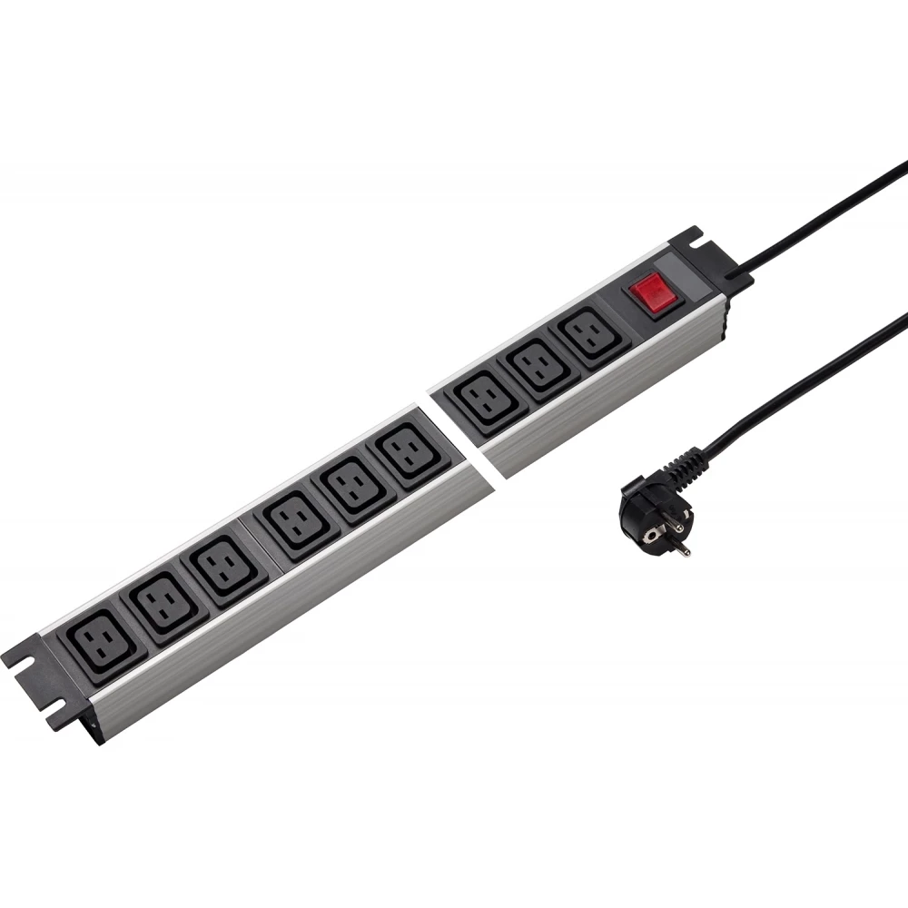 Martin Kaiser Stopcontact strip MK Toestel contactdooscomb 19" 9V C19 schakelaar L.grijs-zwart snoer3m