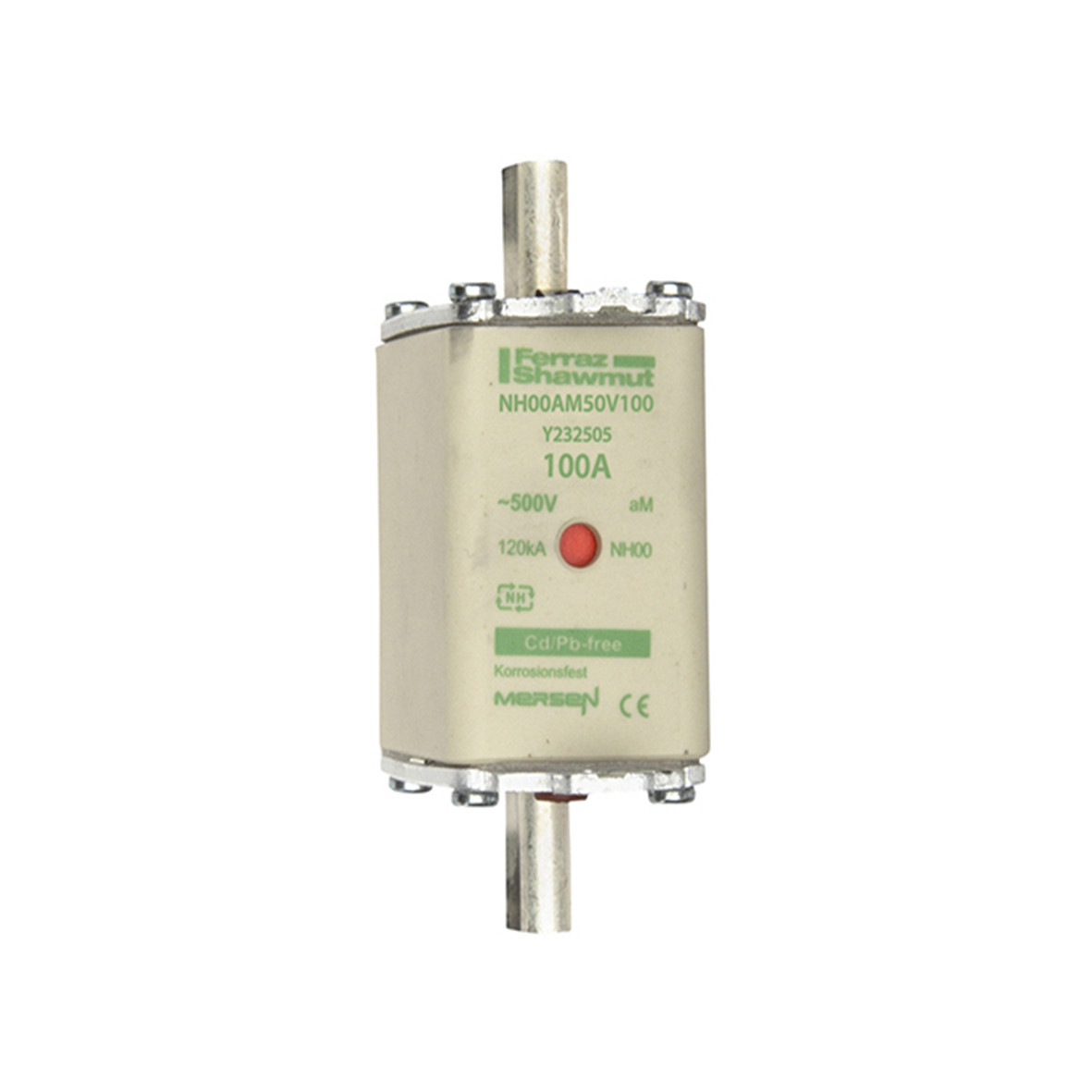 Mersen IEC NH zekeringen Zekering Maat NH00 am 500vac 100a niet-geïsoleerde trekoren DBL indic.