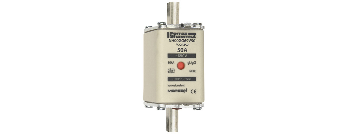 Mersen IEC NH zekeringen Zekering Maat NH00 GG 690vac 50a niet-geïsoleerde trekoren DBL indic.