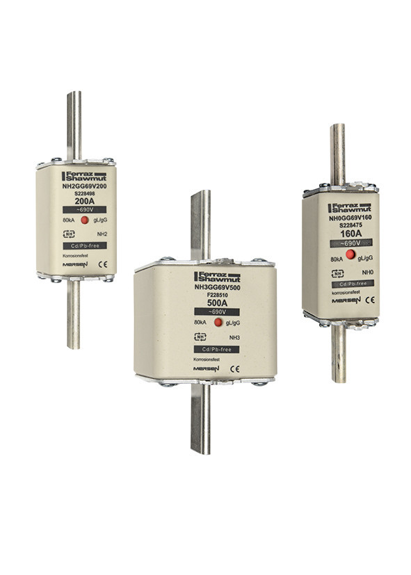 Mersen IEC NH zekeringen Zekering Maat NH2 GG 690vac 355a niet-geïsoleerde trekoren DBL indic.