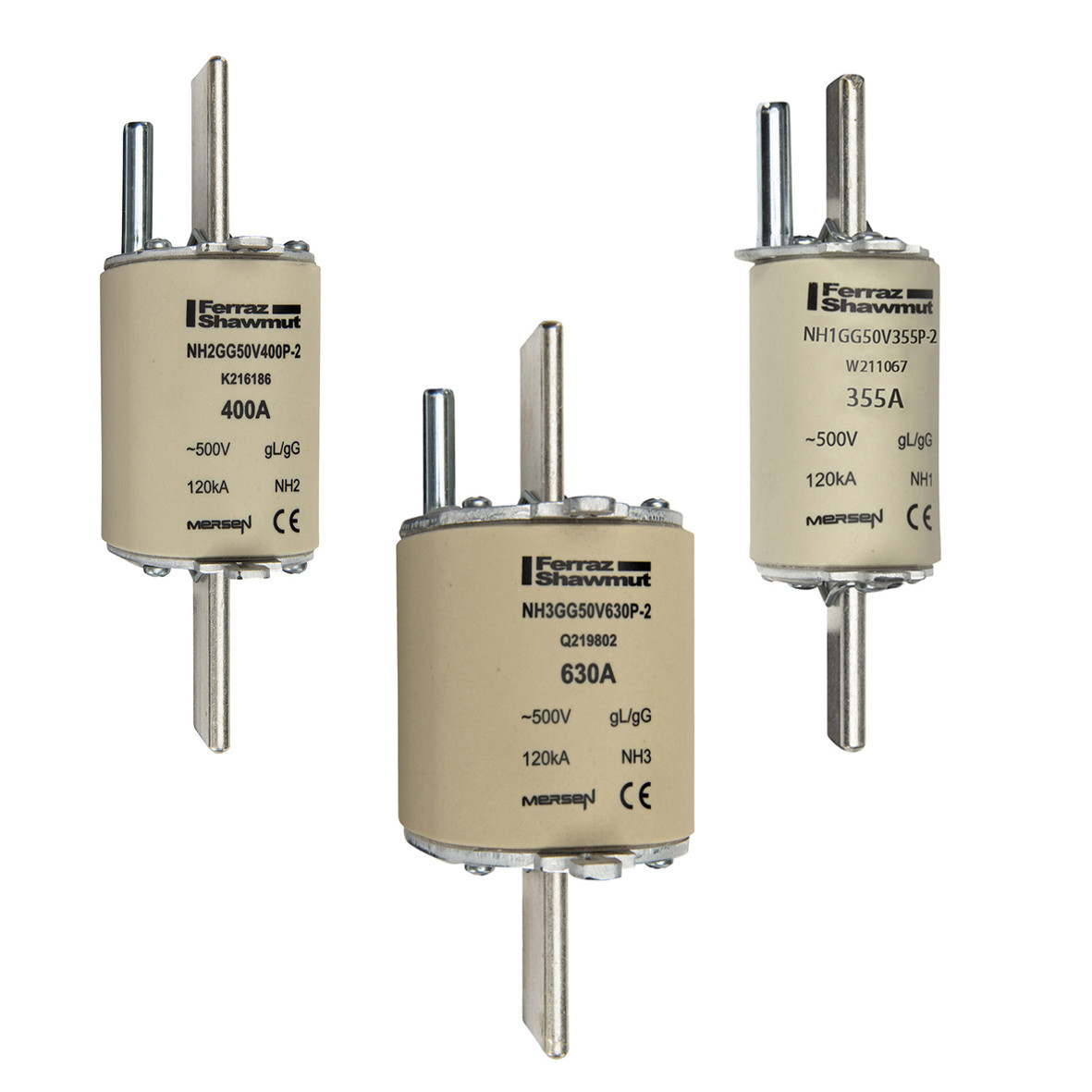 Mersen IEC NH zekeringen Zekering Maat NH3 GG 500vac 500a niet-geïsoleerde trekoren slagpin