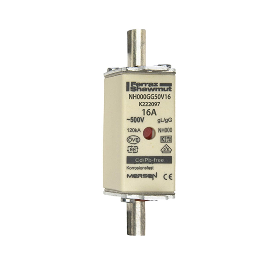 Mersen IEC NH zekeringen Zekering NH000 GG 500vac 16a niet-geïsoleerde trekoren dubbele indic.