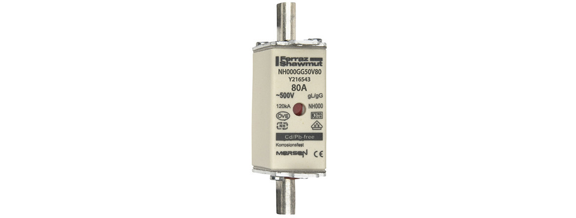 Mersen IEC NH zekeringen Zekering NH000 GG 500vac 80a niet-geïsoleerde trekoren dubbele indic.