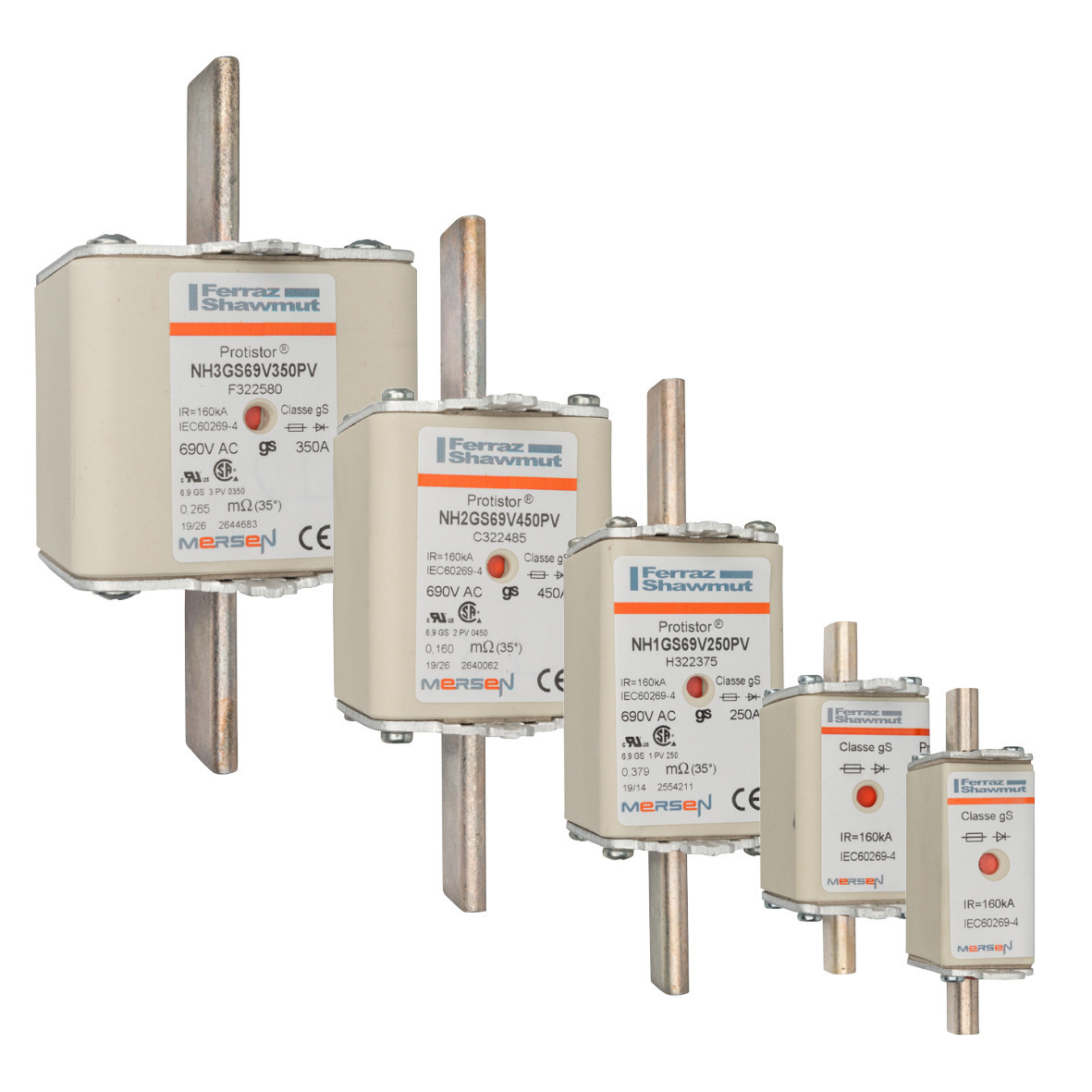 Mersen NH zekering hoge snelheid AC Zekering Supersnel NH 000 GS 690vac iec 700vac ul 50a dubbele indic.