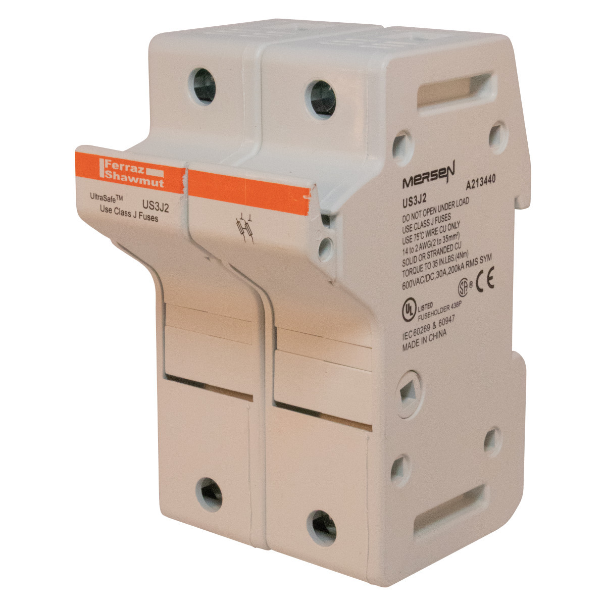 Mersen UL/CSA zekeringhouders Zekeringhouder 600vac 600VDC klasse J 30a 2-polig drukplaat ip65